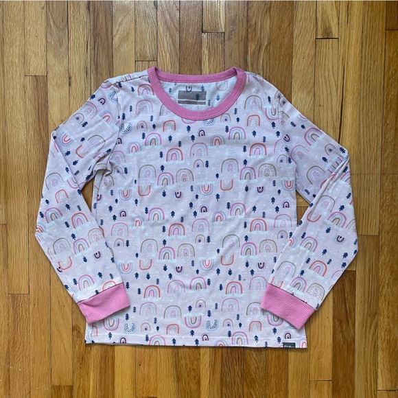4/$25 Eddie Bauer Pajama Set Girls Medium 10/12 Pink Rainbow Long Sleeve Pants - Picture 3 of 15